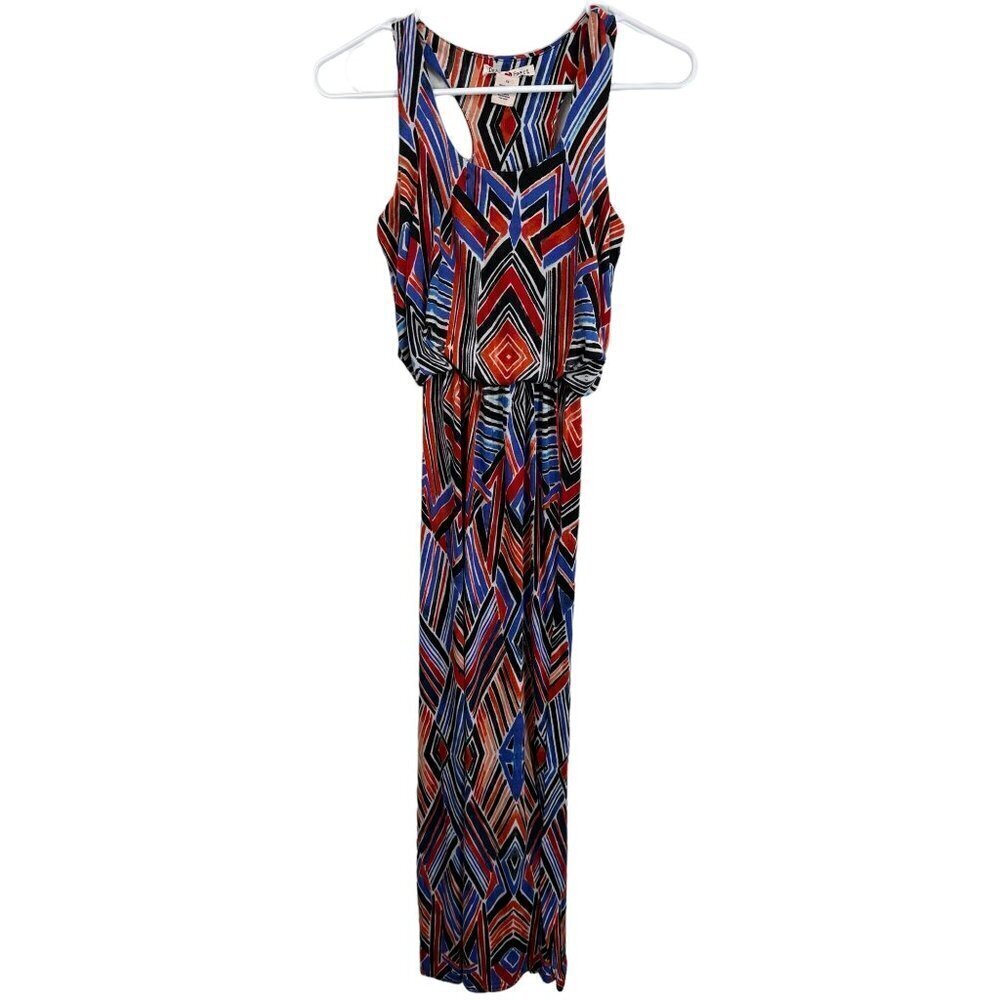 Derek Heart Womens Geometric Chevron Racerback Maxi Dress Red Blue XS‎